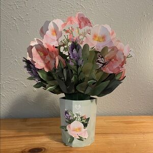 Pink Paper Flower Bouquet in Decorative Vase - Home Accents